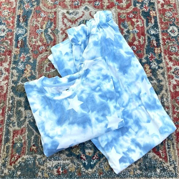 C&C California Blue White Tie Dye Pajamas Sz Medium - Picture 2 of 4